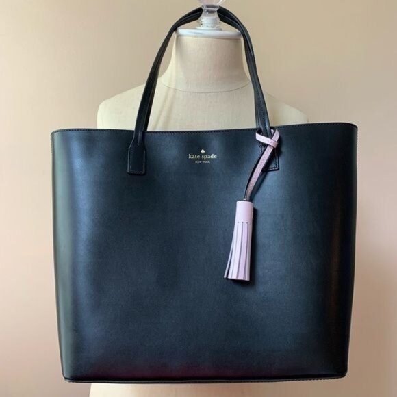 Kate Spade Black Bag Purse Pink Tassel - Picture 1 of 10